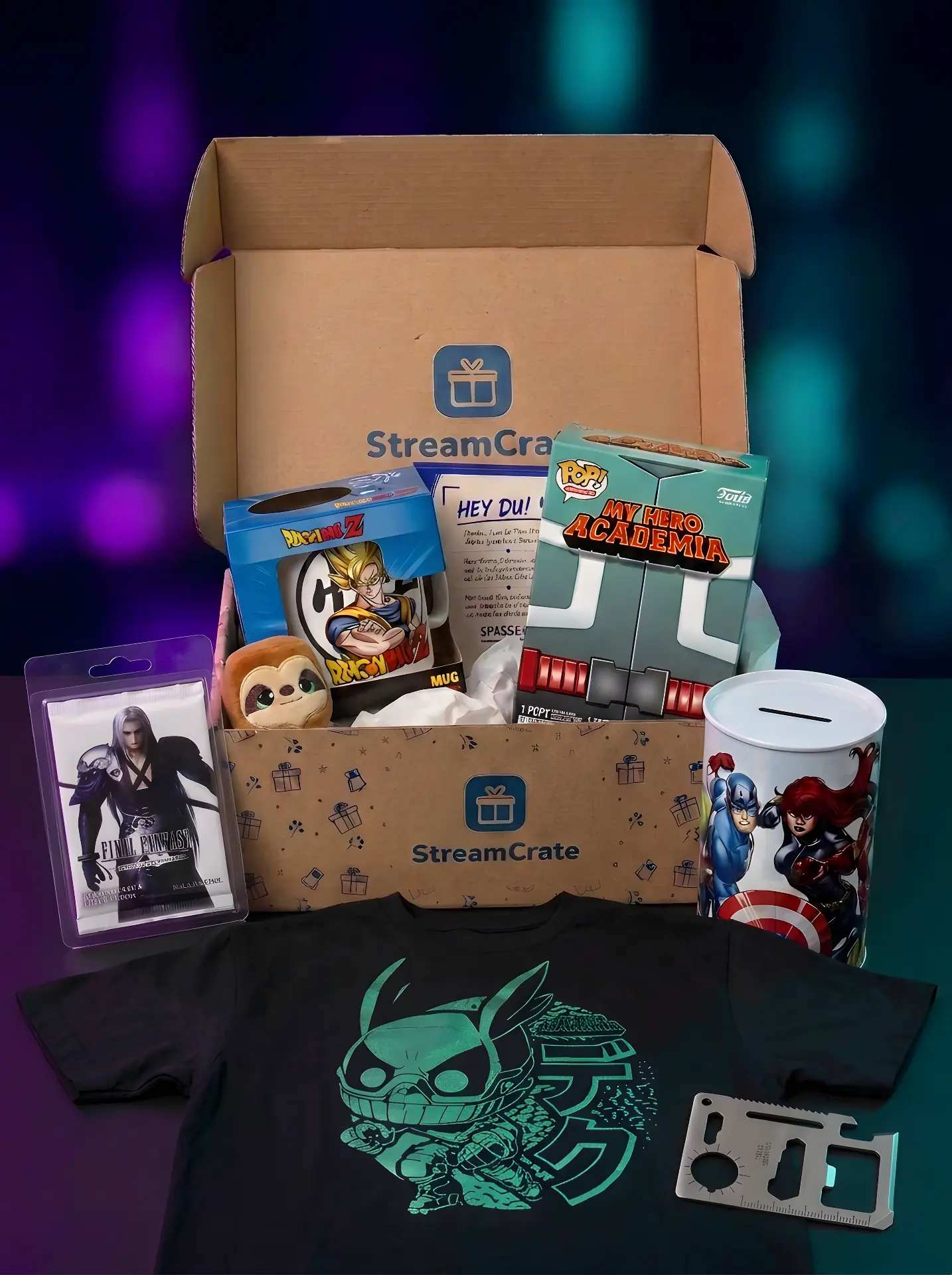 Beispiel einer StreamCrate mit Gaming- und Nerd-Artikeln (Variante 2)