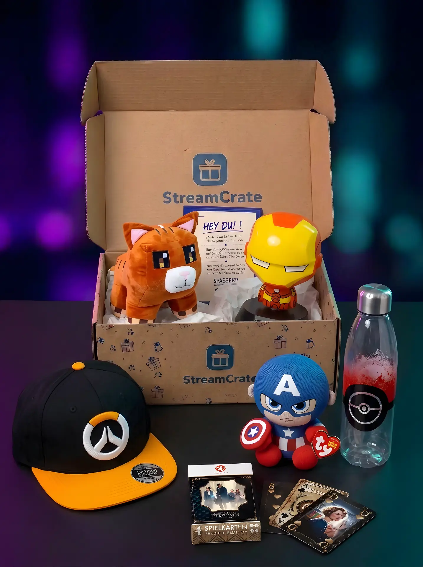 Beispiel einer StreamCrate mit Gaming- und Nerd-Artikeln (Variante 3)